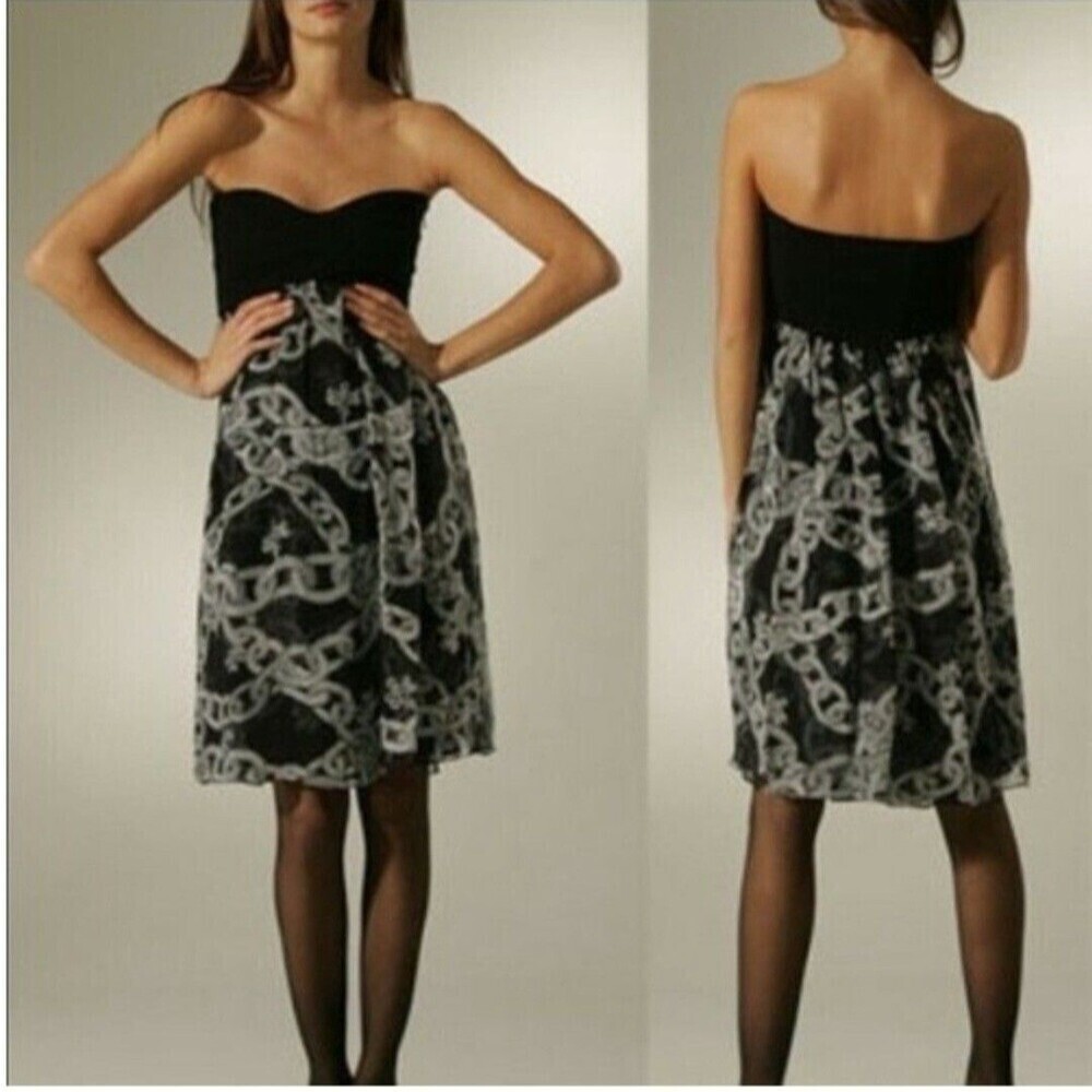 Diane Von Furstenberg Asti Strapless 100% Silk Dress Size 4 Black Printed 2000s